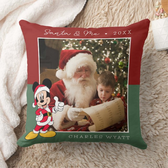 Mickey Mouse Christmas | Custom Photo Santa & Me Throw Pillow (Blanket)