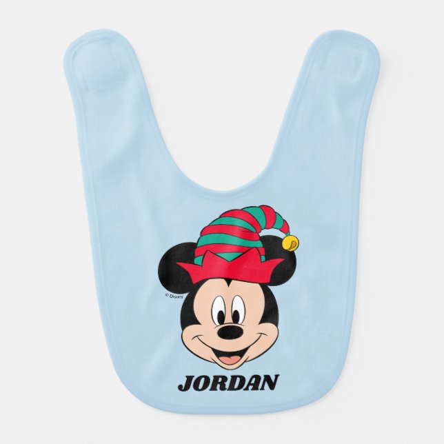 Mickey Mouse | Christmas Elf Hat Baby Bib (Front)