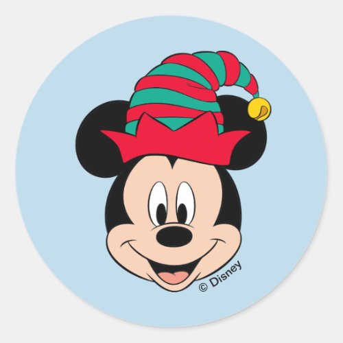 Mickey Mouse  Christmas Elf Hat Classic Round Sticker