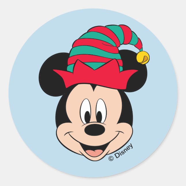 Mickey Mouse | Christmas Elf Hat Classic Round Sticker (Front)