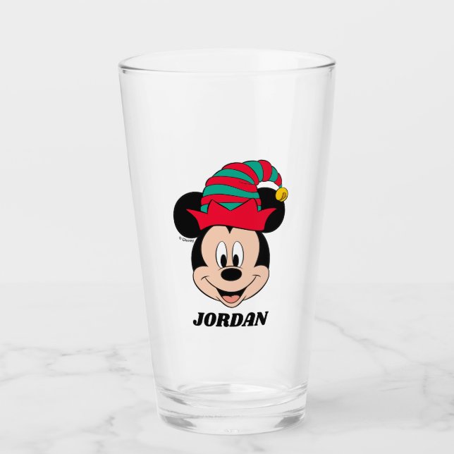 Mickey Mouse | Christmas Elf Hat Glass (Front)