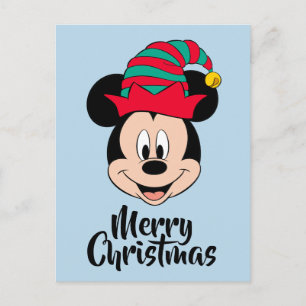 Mickey Mouse   Christmas Elf Hat Holiday Postcard