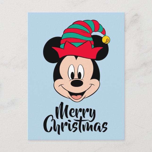 Mickey Mouse | Christmas Elf Hat Holiday Postcard (Front)