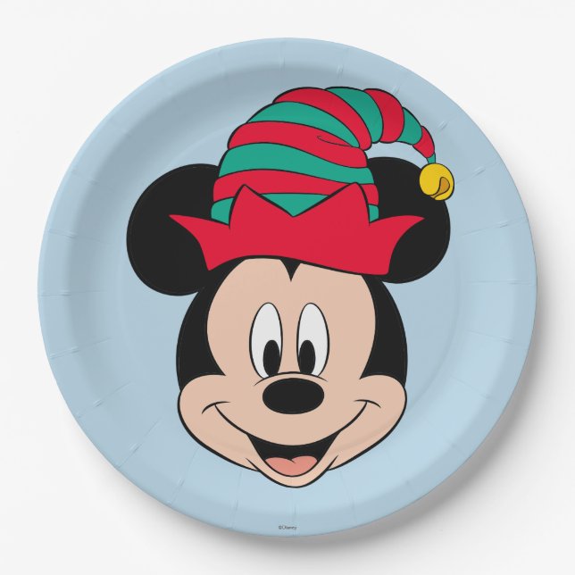 Mickey Mouse | Christmas Elf Hat Paper Plates (Front)