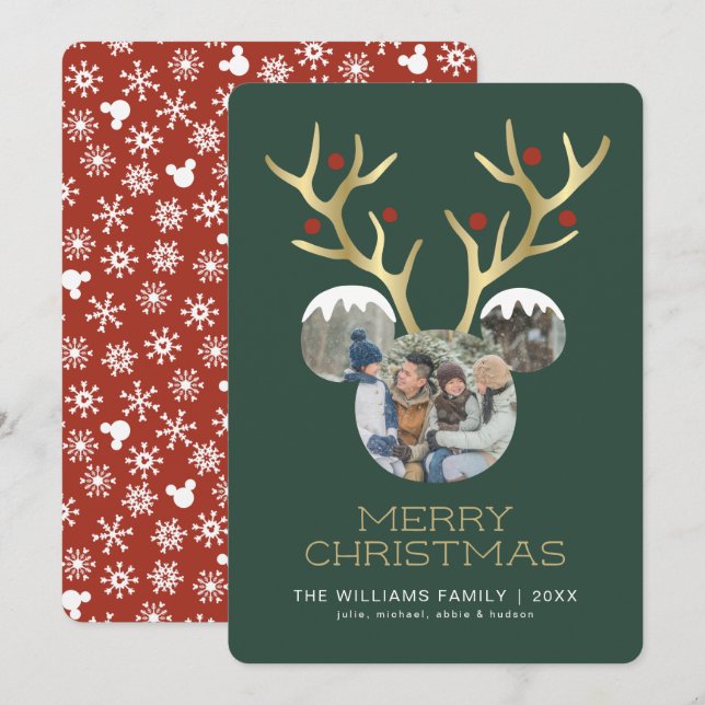 Mickey Mouse Christmas Gold Antlers - Photo Invitation (Front/Back)