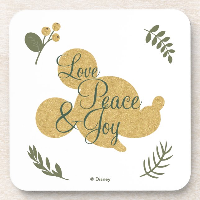 Mickey Mouse | Christmas Love, Peace & Joy Beverage Coaster (Front)