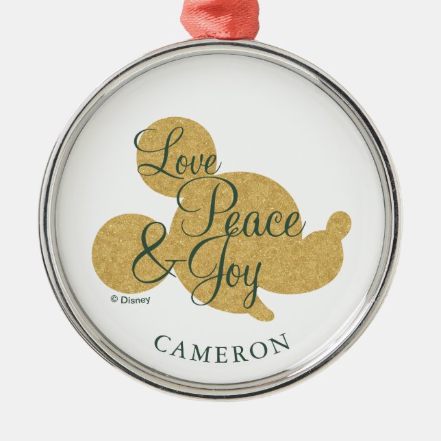 Mickey Mouse | Christmas Love, Peace & Joy Metal Ornament (Front)