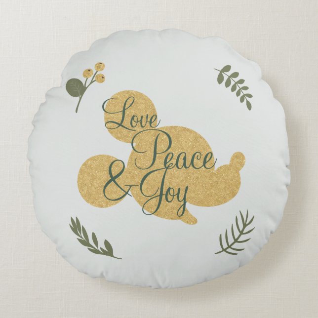 Mickey Mouse | Christmas Love, Peace & Joy Round Pillow (Front)