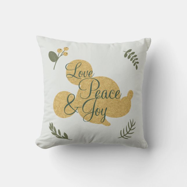 Mickey Mouse | Christmas Love, Peace & Joy Throw Pillow (Front)