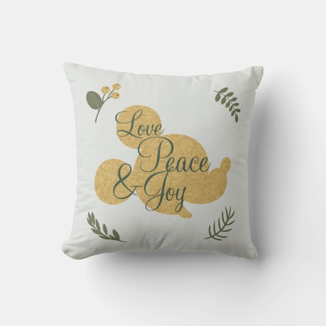 Mickey Mouse | Christmas Love, Peace & Joy Throw Pillow (Front)