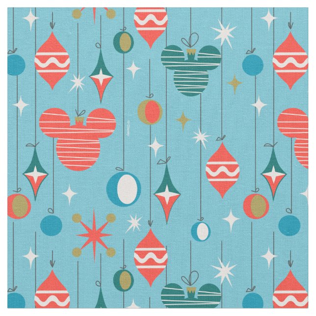 Mickey Mouse Christmas Ornament Pattern Fabric (Close Up)