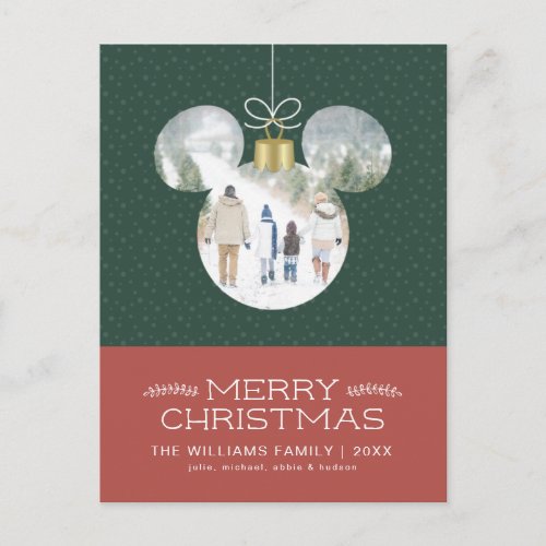 Mickey Mouse Christmas Ornament with Photo Holiday Postcard