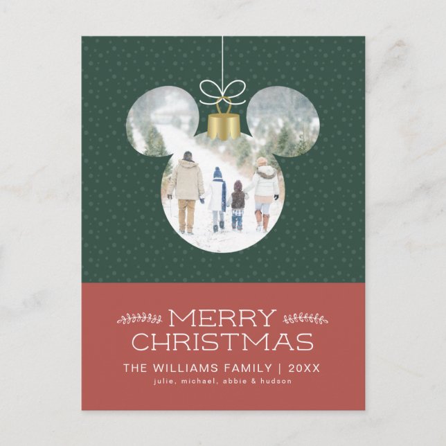 Mickey Mouse Christmas Ornament with Photo Holiday Postcard (Front)