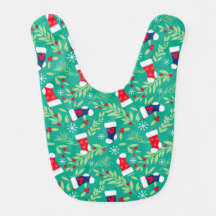 Mickey Mouse   Christmas Stockings & Holly Pattern Baby Bib