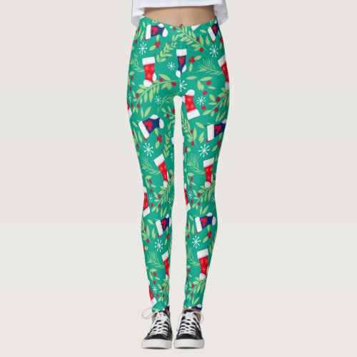Mickey Mouse  Christmas Stockings  Holly Pattern Leggings