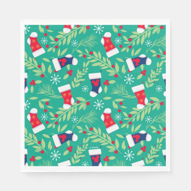 Mickey Mouse | Christmas Stockings & Holly Pattern Napkins (Front)