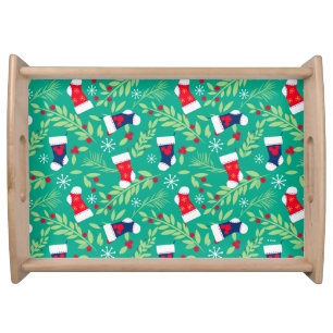 Mickey Mouse Christmas Stockings & Holly Pattern Serving Tray