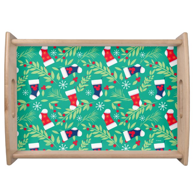Mickey Mouse | Christmas Stockings & Holly Pattern Serving Tray (Front)