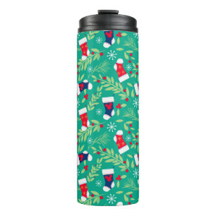 Mickey Mouse Christmas Stockings & Holly Pattern Thermal Tumbler
