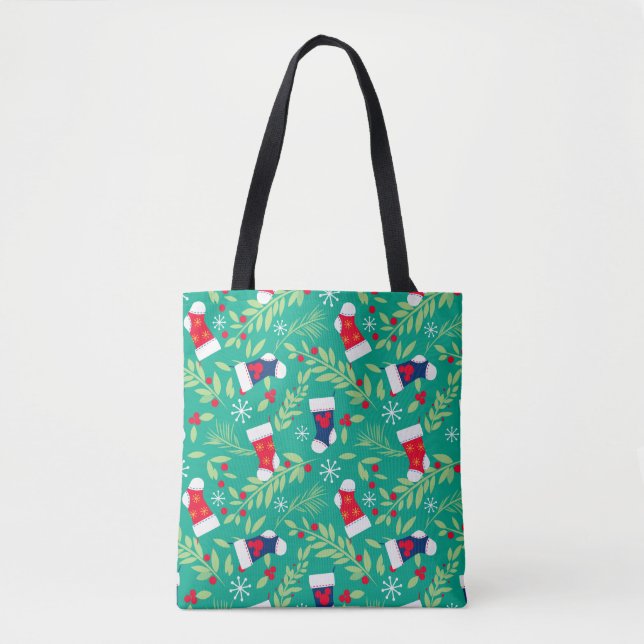 Mickey Mouse | Christmas Stockings & Holly Pattern Tote Bag (Front)