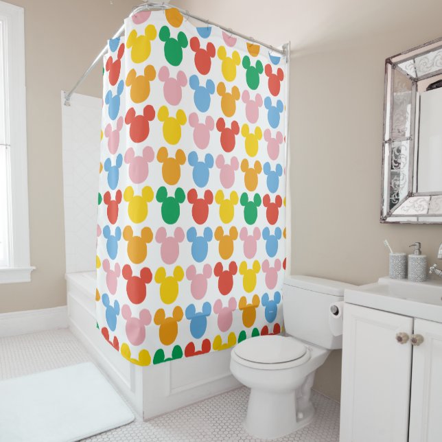 Mickey Mouse | Colorful Repeating Logo Shower Curtain (In Situ)