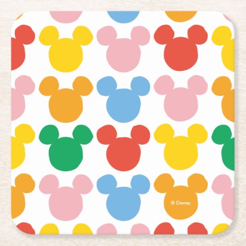 Mickey Mouse  Colorful Repeating Logo Square Paper Coaster