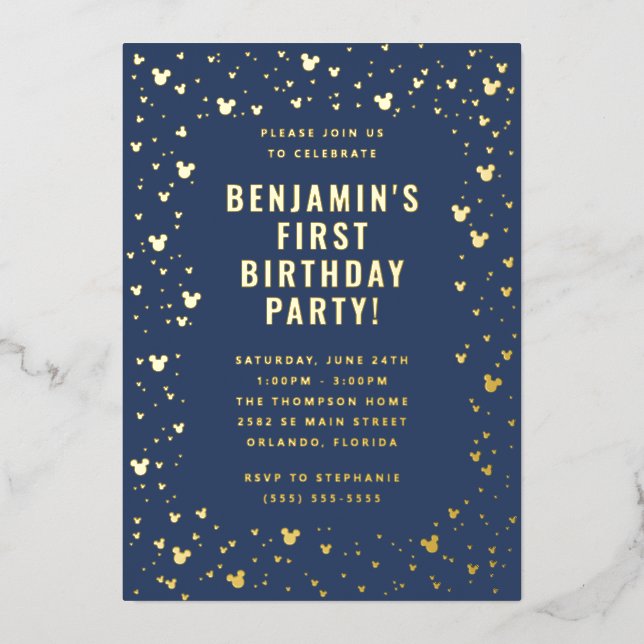 Mickey Mouse Confetti Boy's Frist Birthday Foil Invitation (Front)
