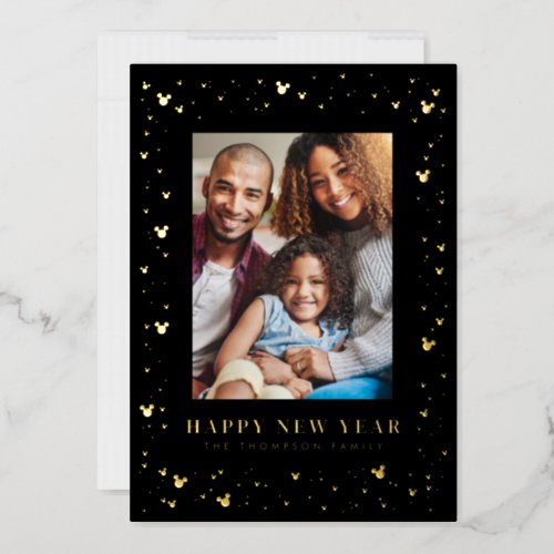 Mickey Mouse Confetti Happy New Year Photo  Foil Holiday Card