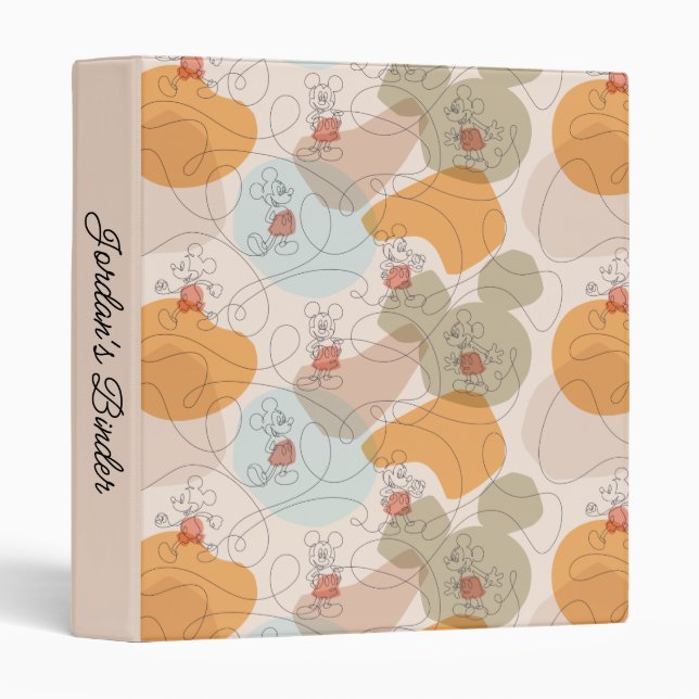 Mickey Mouse Continuous Line Pattern 3 Ring Binder (Front/Spine)