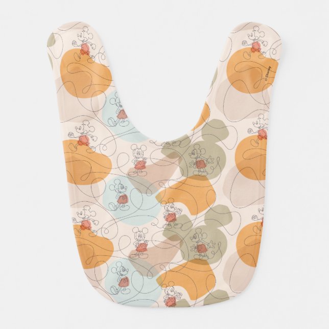 Mickey Mouse Continuous Line Pattern Baby Bib (Front)