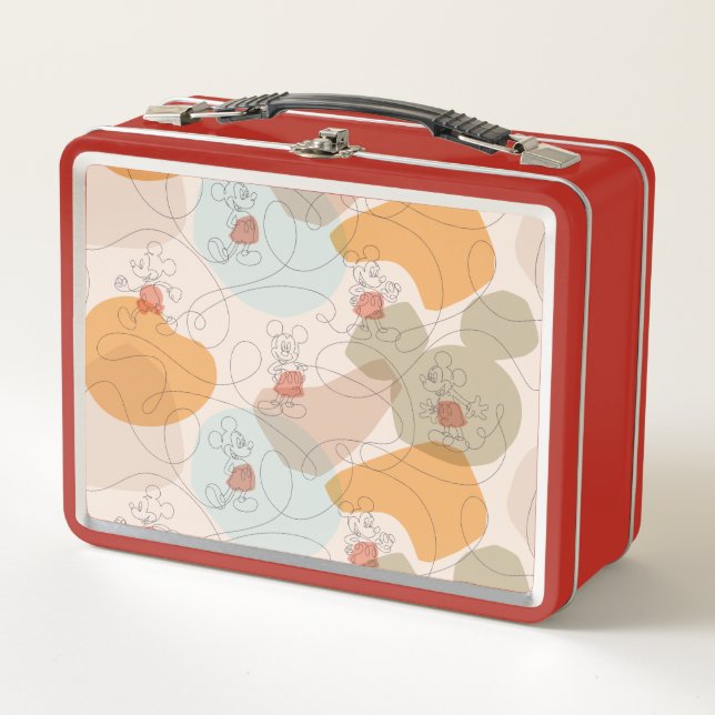 Mickey Mouse Continuous Line Pattern Metal Lunch Box (Front)
