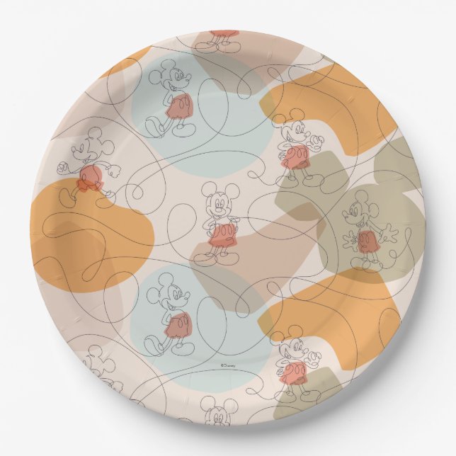 Mickey Mouse Continuous Line Pattern Paper Plates (Front)