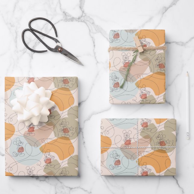 Mickey Mouse Continuous Line Pattern Wrapping Paper Sheets (Front)