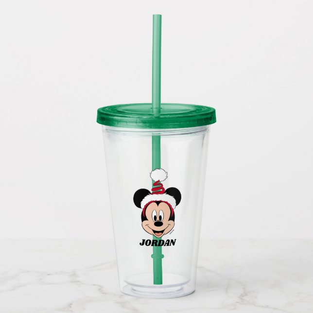 Mickey Mouse | Cute Christmas Hat Acrylic Tumbler (Front)