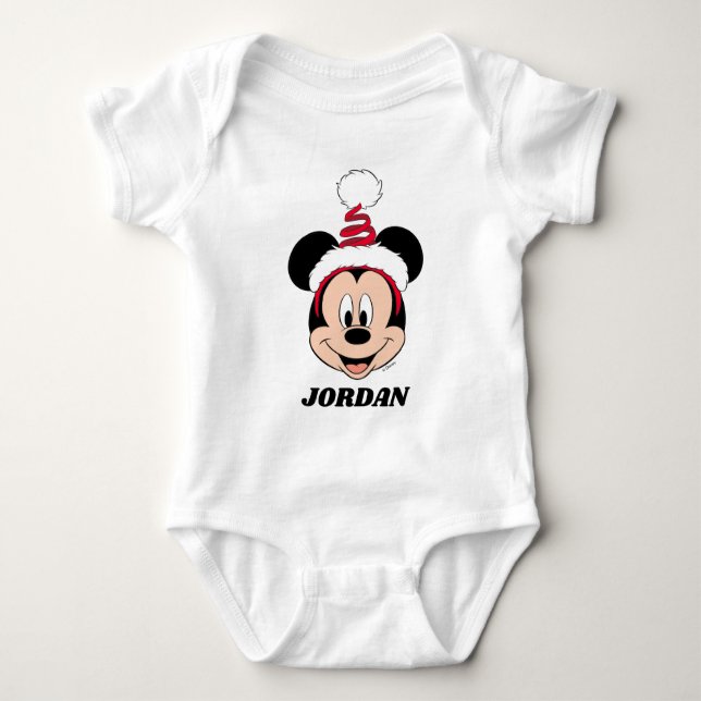 Mickey Mouse | Cute Christmas Hat Baby Bodysuit (Front)