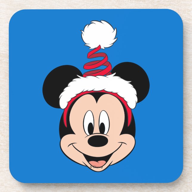 Mickey Mouse | Cute Christmas Hat Beverage Coaster (Front)