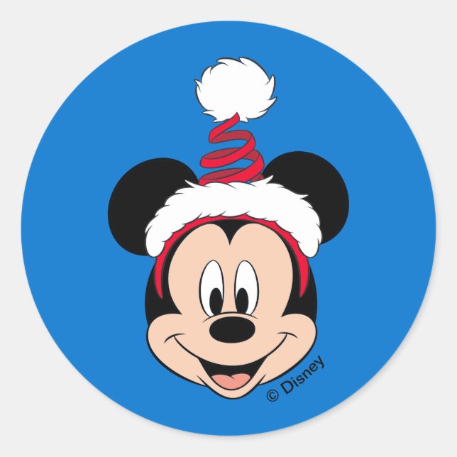 Mickey Mouse | Cute Christmas Hat Classic Round Sticker (Front)