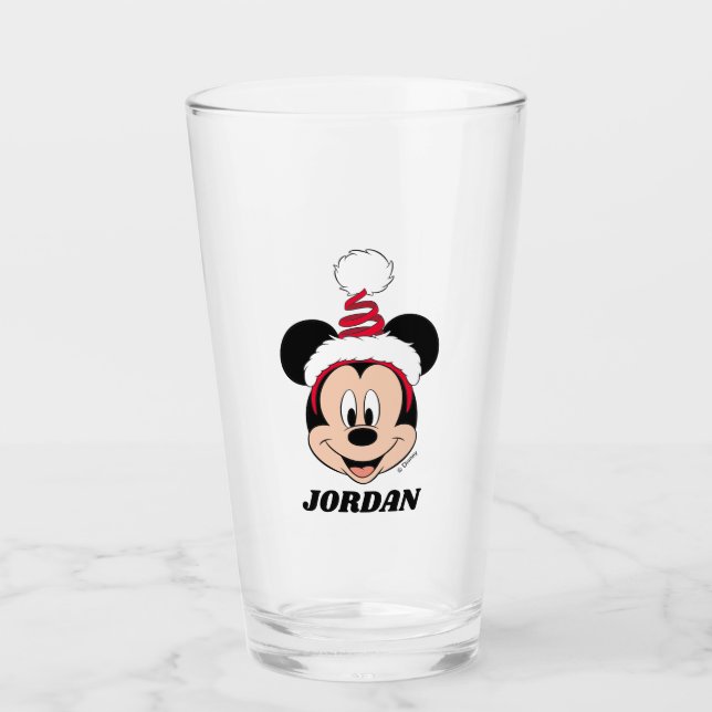 Mickey Mouse | Cute Christmas Hat Glass (Front)