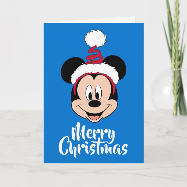 Mickey Mouse | Cute Christmas Hat Holiday Card (Front)