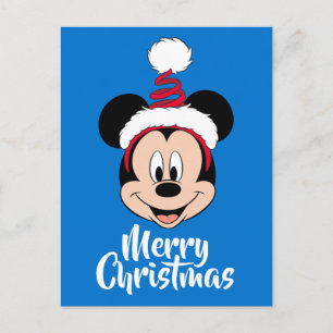 Mickey Mouse   Cute Christmas Hat Holiday Postcard