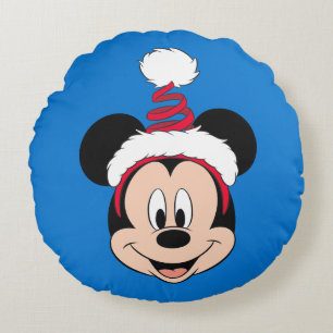 Mickey Mouse Cute Christmas Hat Round Pillow