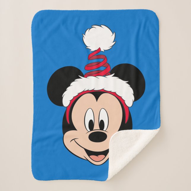 Mickey Mouse | Cute Christmas Hat Sherpa Blanket (Front)