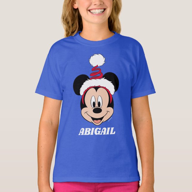 Mickey Mouse | Cute Christmas Hat T-Shirt (Front)