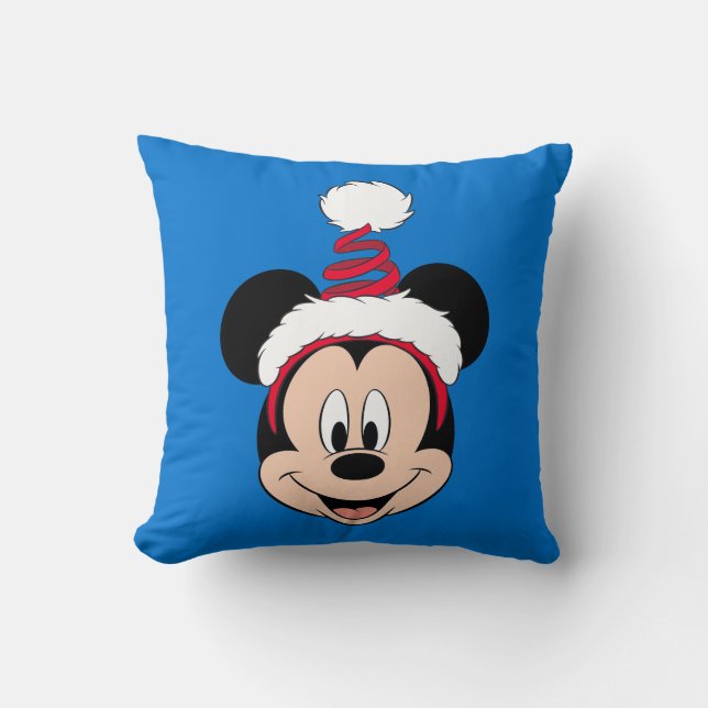 Mickey Mouse | Cute Christmas Hat Throw Pillow (Front)