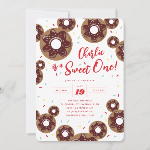  Mickey Mouse  Donut Sweet One _ First Birthday  Invitation