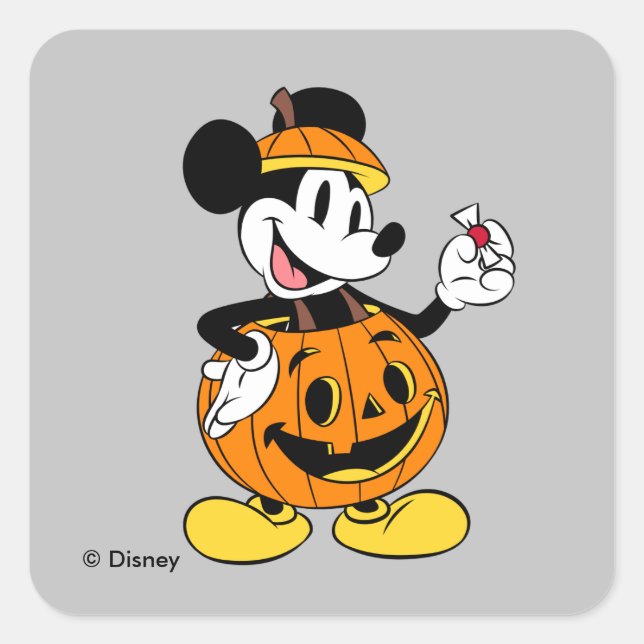 Mickey Mouse Dressed as a Pumpkin Square Sticker (Front)