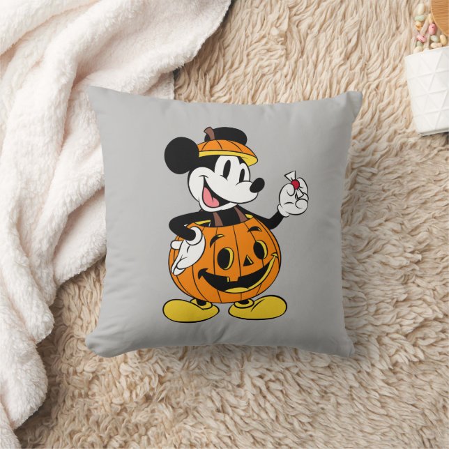 Mickey Mouse Dressed as a Pumpkin Throw Pillow (Blanket)