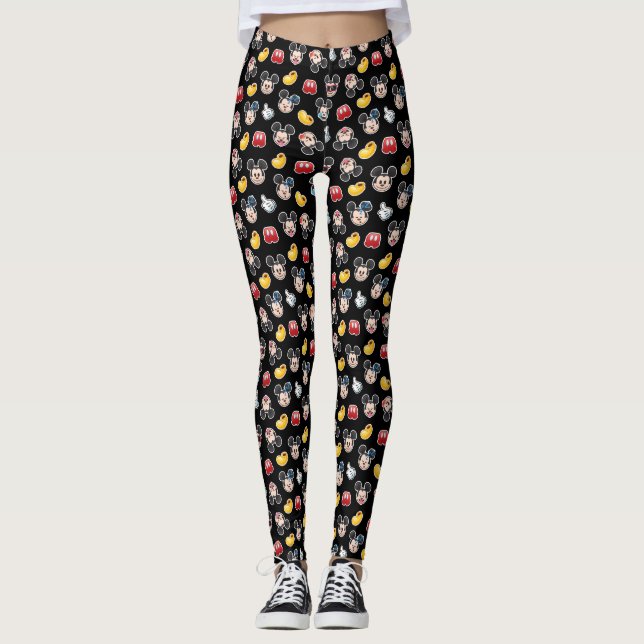 Mickey Mouse Emoji Black Pattern Leggings (Front)