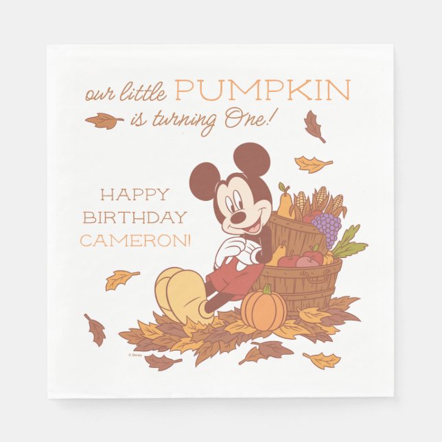 Mickey Mouse Fall Harvest Pumpkin 1st Birthday Napkins (Front)