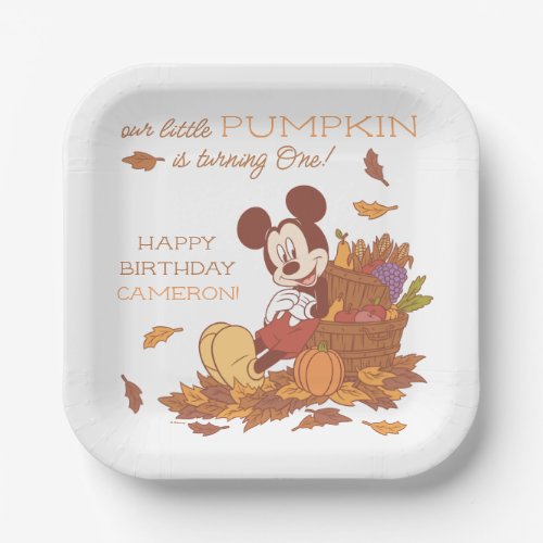 Mickey Mouse Fall Harvest Pumpkin 1st Birthday Paper Plates